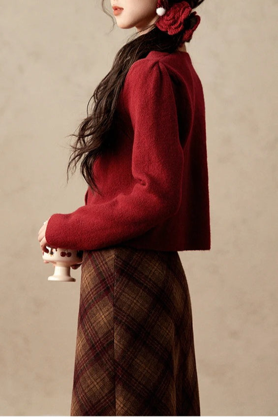 Short Knit Cherry Detail Cardigan